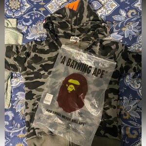 BAPE Black/Grey Camo Full Zip Shark Hoodie - Size Large
